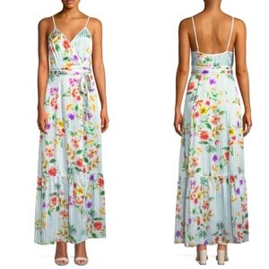 TULAROSA Aubrie Wrap Maxi Floral Spaghetti Straps Stripes Dress XS